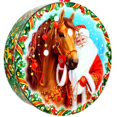 Детский новогодний подарок в жестяной упаковке весом 1000 грамм 